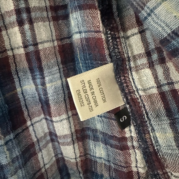 Anthropologie Cloth & Stone Blue Plaid Button down Top Small - Picture 3 of 5